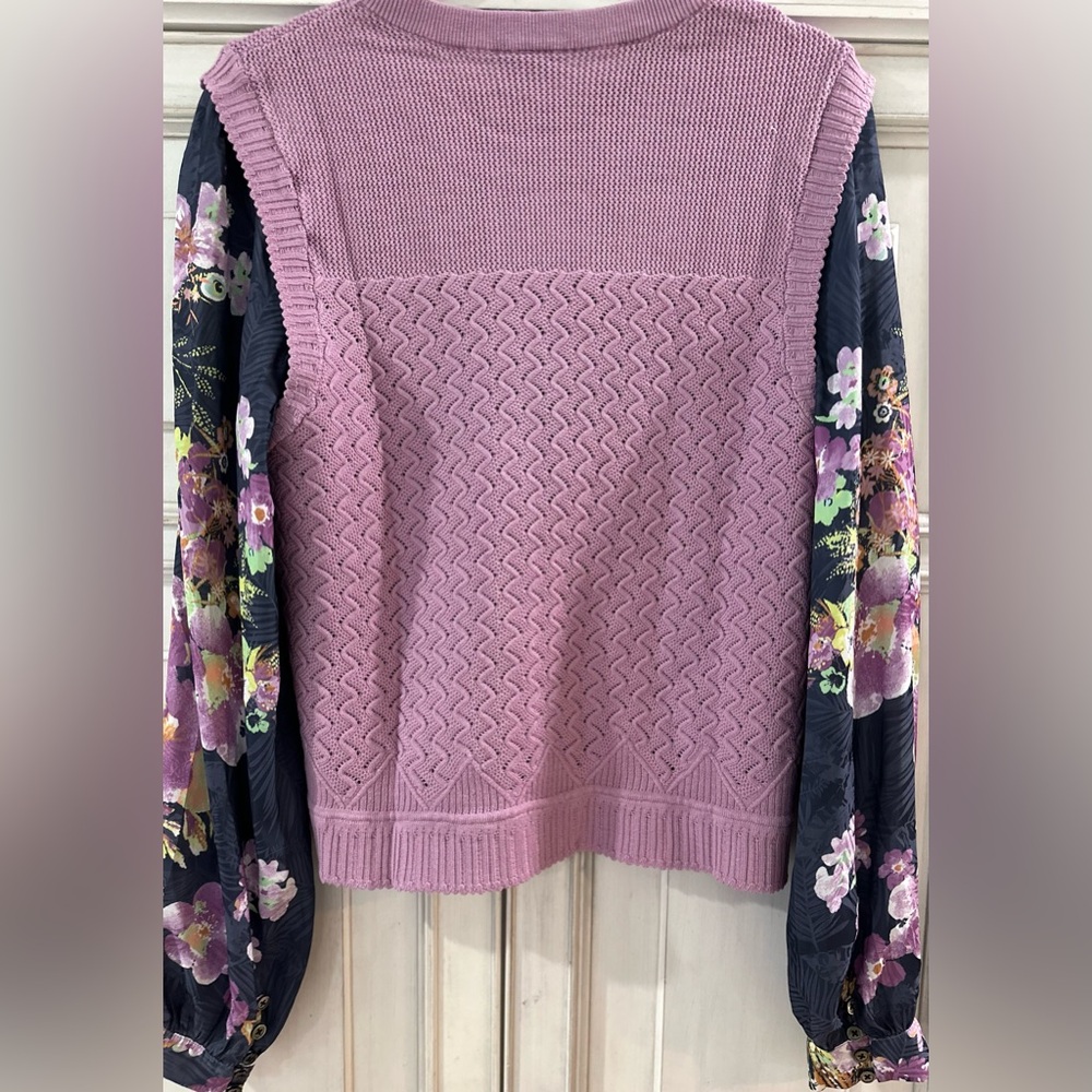 NWT SZ L Current Air Mauve Textured Women's Sweater W/floral long sleeves - Picture 4 of 8